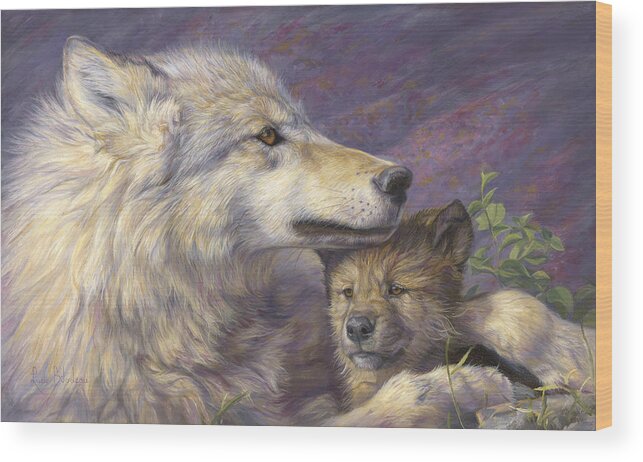 Wolf Wood Print featuring the painting Mother's Love by Lucie Bilodeau