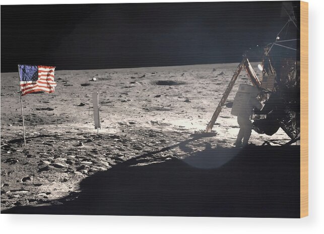 Neil Armstrong Wood Print featuring the photograph Neil Armstrong on the Moon - 1969 by Mountain Dreams