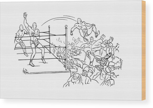 113689 Gpr George Price Prizefighter Is Knocked Clear Out Of The Ring Wood Print featuring the drawing New Yorker November 11th, 1944 by George Price