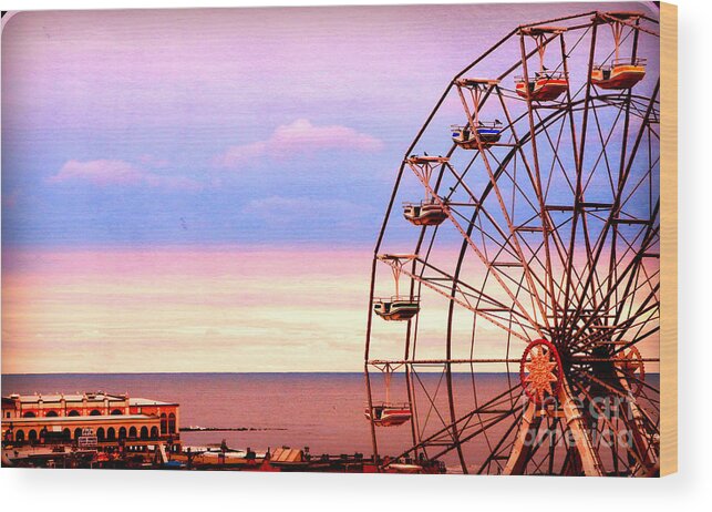 Ferris Wheel Wood Print featuring the photograph Ocean City Ferris Wheel Music Pier by Beth Ferris Sale