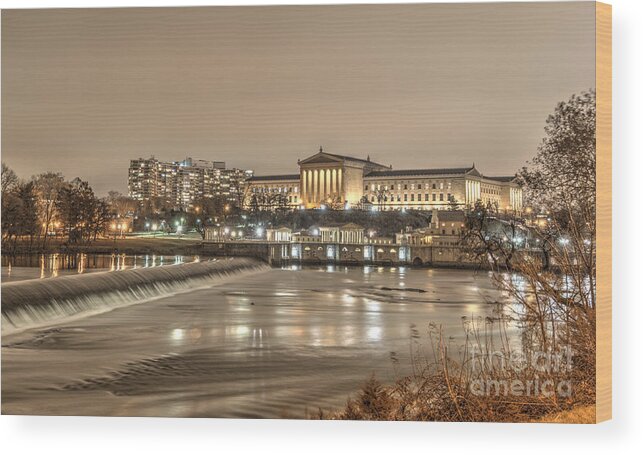 Philly Wood Print featuring the photograph Philadelphia's Art Museum at Night by Mark Ayzenberg