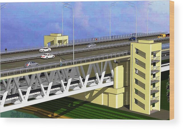 Podilsky Bridge Architecture Wood Print featuring the drawing Podilsky Bridge by Oleg Zavarzin