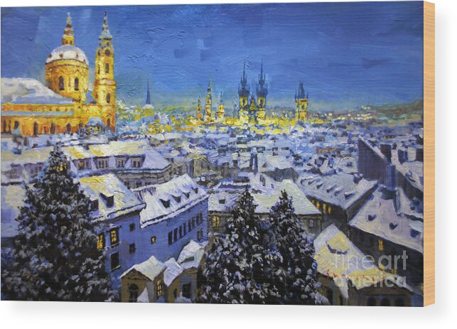 Acrilic Wood Print featuring the painting Prague After Snow Fall by Yuriy Shevchuk