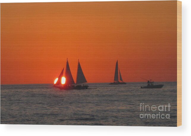 Sunset Wood Print featuring the photograph Ship sailing in the Sunset by Amanda Mohler