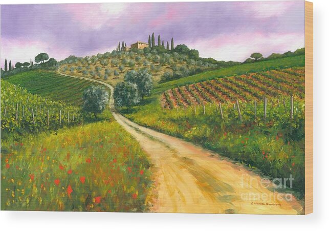 Tuscany Hills Wood Print featuring the painting Tuscan road by Michael Swanson