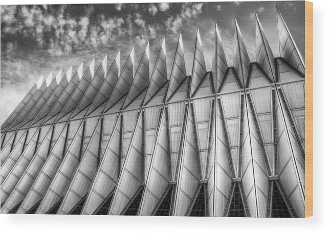 Air Force Wood Print featuring the photograph US Air Force Academy Chapel Colorado Springs by Geraldine Alexander