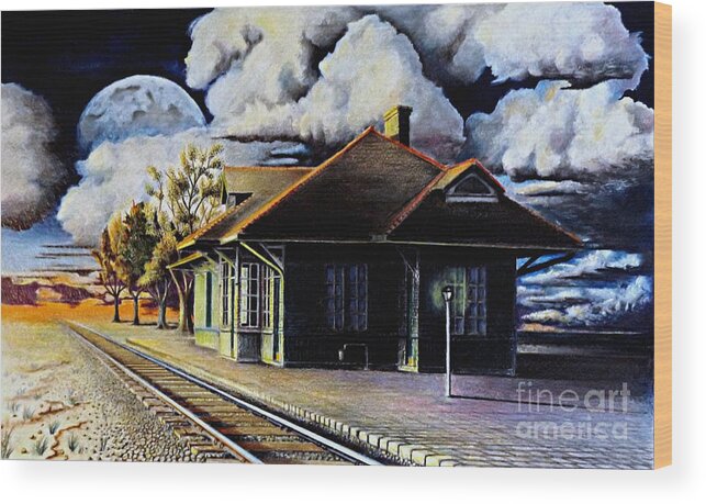 Train Station Drawing Wood Print featuring the drawing Woodstock Station by David Neace