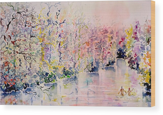 Watercolor Wood Print featuring the painting You never walk twice into the same river by Almo M