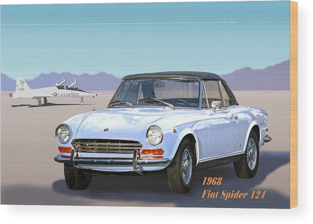 Fiat Wood Print featuring the digital art 1968 Fiat Spider 124 by Robert Bissett