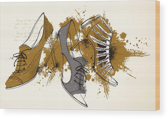 Horizontal Wood Print featuring the digital art Feminine Shoes #6 by Eastnine Inc.