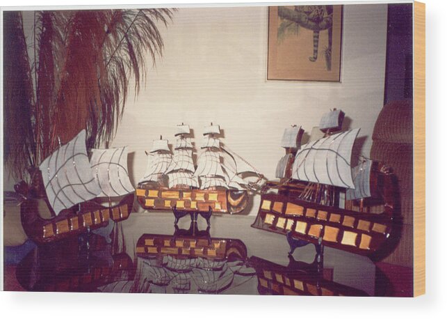 Wood Ships Wood Print featuring the mixed media Antique Ships by Val Oconnor