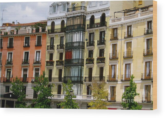 Colorful Madrid Buildings Wood Print By Polly Villatuya