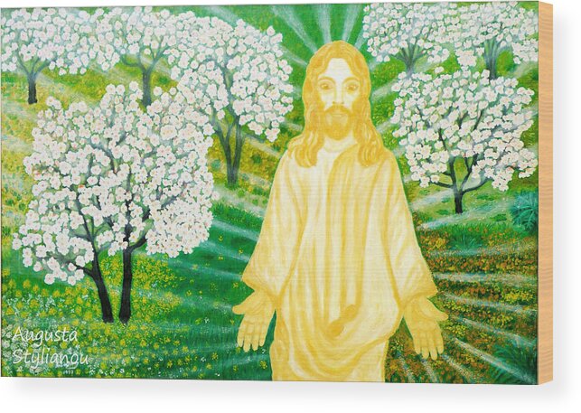 Jesus Wood Print featuring the painting Jesus on Mount Thabor by Augusta Stylianou