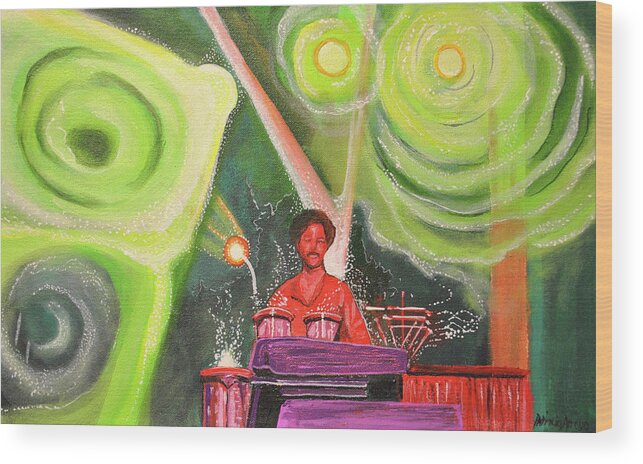 Umphrey's Mcgee Wood Print featuring the painting The Percussionist by Patricia Arroyo