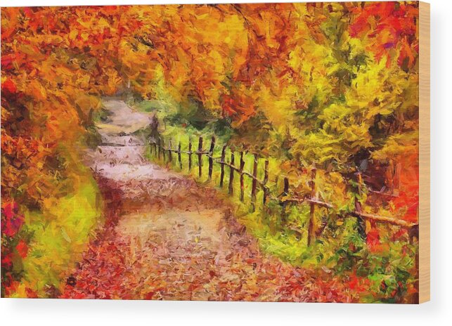 Fall Foliage Path Wood Print featuring the digital art Fall Foliage Path 2 by Caito Junqueira