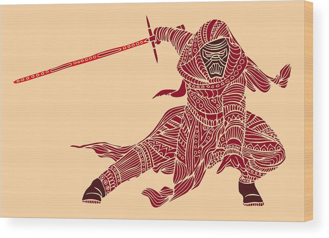 Kylo Ren Wood Print featuring the mixed media Kylo Ren - Star Wars Art - Red #2 by Studio Grafiikka