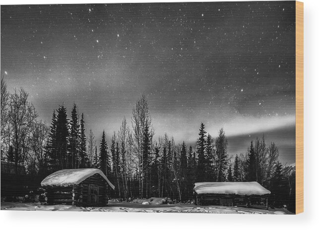 Alaska Wood Print featuring the photograph Moonlight and Aurora #1 by John Roach
