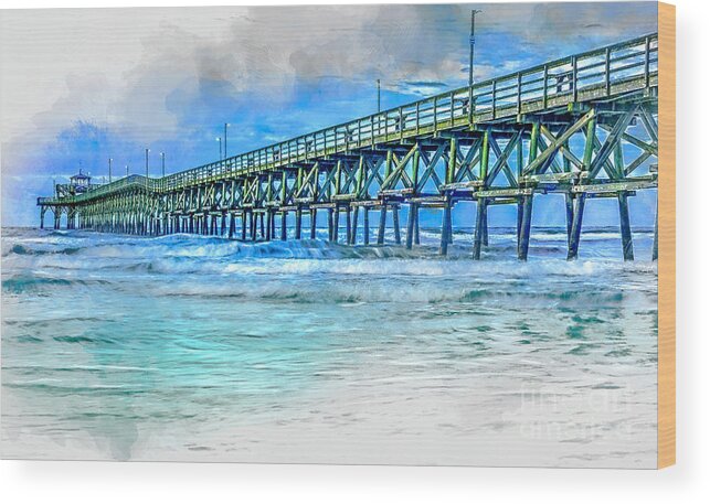 Sea Blue Wood Print featuring the digital art Sea Blue - Cherry Grove Pier #1 by David Smith