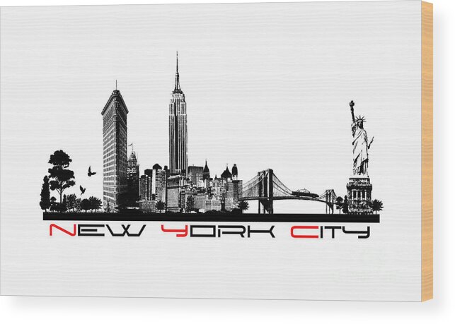 New York Wood Print featuring the digital art New York city skyline #11 by Justyna Jaszke JBJart