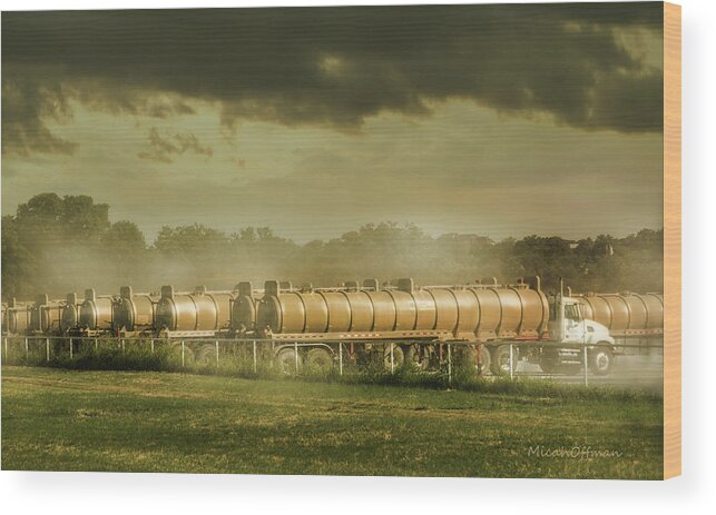 Tank Trucks Wood Print featuring the photograph 12 Tank Trucks Warming Up by Micah Offman