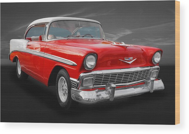 Hot Rods Wood Print featuring the photograph 1956 Chevrolet Bel Air Sport Coupe by Frank J Benz