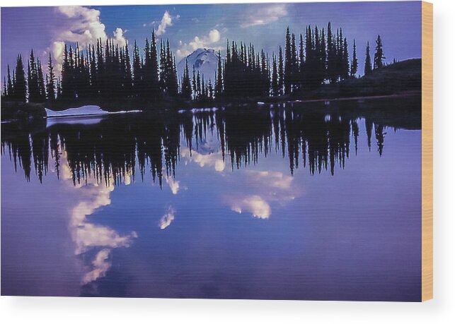 Cascade Range Wood Print featuring the photograph 35mm scan of Image Lake and Glacier Peak by Doug Scrima