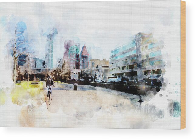 The Hague Wood Print featuring the digital art City Life In Watercolor Style #6 by Ariadna De Raadt