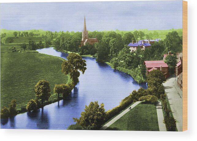 Startford Wood Print featuring the painting A View of Stratford-upon-Avon by Troy Caperton