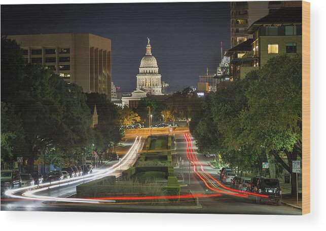 Austin Wood Print featuring the photograph Austin Light Trails by Tim Stanley