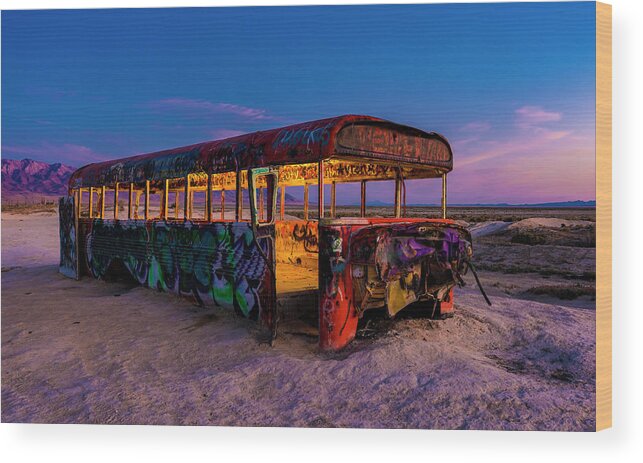 School Bus Wood Print featuring the photograph Blue Hour Bus by Michael Ash