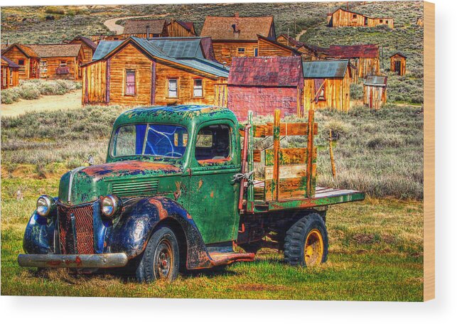 Bodie Abandoned Truck Wood Print featuring the photograph Bodie Ghost Town Green Truck by Scott McGuire