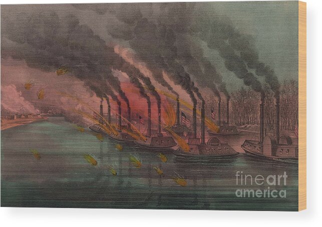 Civil Wood Print featuring the painting Bombardment and capture of Fort Henry, Tennessee by Currier and Ives