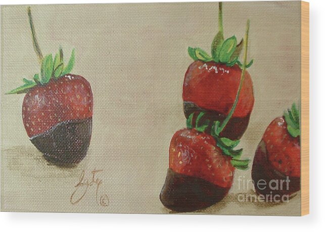 Chocolate Strawberries Wood Print featuring the painting Chocolate Strawberries by Daniela Easter