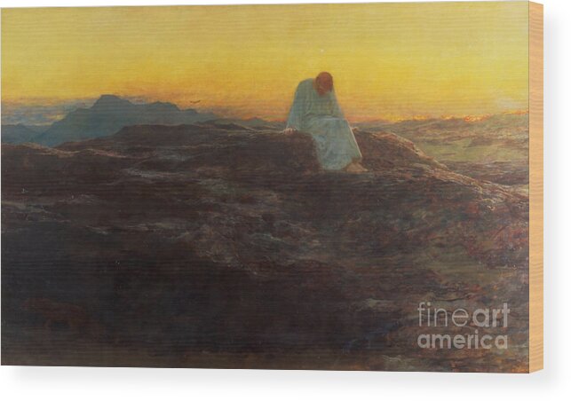 Christ In The Wilderness Wood Print featuring the painting Christ in the Wilderness by Briton Riviere