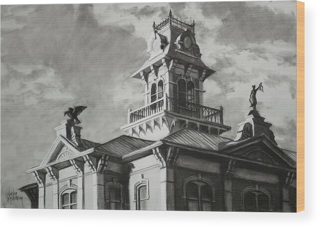 Landscape Wood Print featuring the drawing Columbia County Courthouse by Jordan Henderson