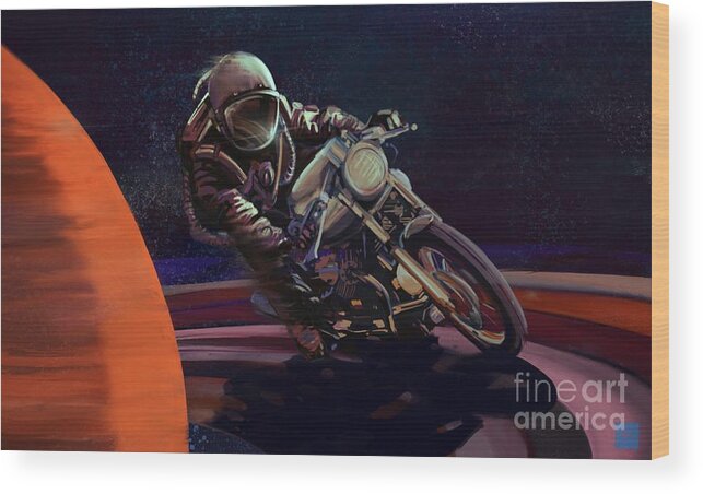 Cafe Racer Wood Print featuring the painting Cosmic cafe racer by Sassan Filsoof