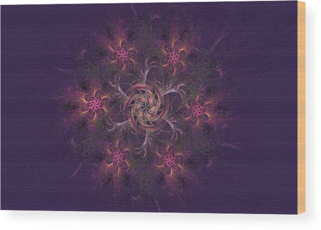 Apophysis Fractal Wood Print featuring the digital art Cosmic Floral Wreath by Angie Tirado
