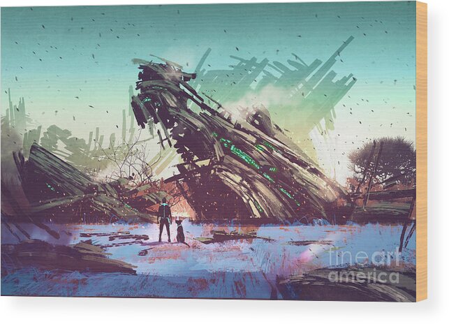 Acrylic Wood Print featuring the painting Derelict Ship by Tithi Luadthong