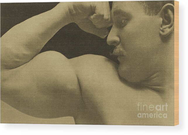 Bicep Wood Print featuring the photograph Eugen Sandow, in classical ancient Greco Roman pose, circa 1894 by Napoleon Sarony