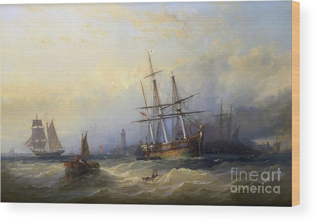 George Gregory - Evening Off The Harbour Mouth 1876 Wood Print featuring the painting Evening off the Harbour Mouth by MotionAge Designs