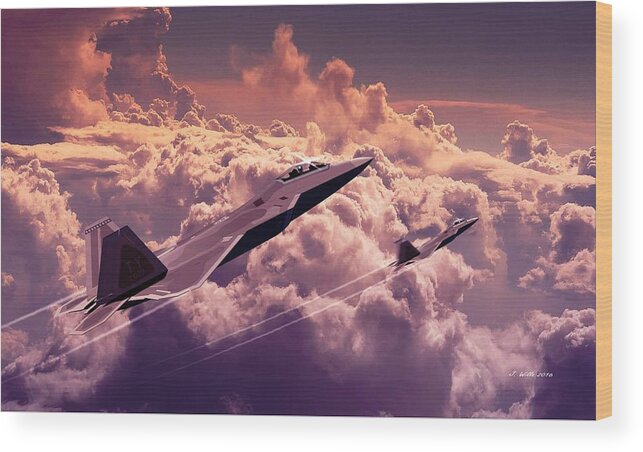 F22 Raptor Wood Print featuring the digital art F22 Raptor Aviation Art by John Wills