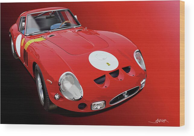 Ferrari Gto Illustration Wood Print featuring the digital art Ferrari GTO illustration by Alain Jamar