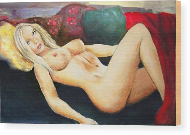 Original Wood Print featuring the painting Fine Art Female Nude Tasha2c Reclining by G Linsenmayer