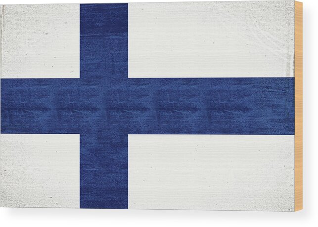Europe Wood Print featuring the digital art Flag of Finland Grunge by Roy Pedersen