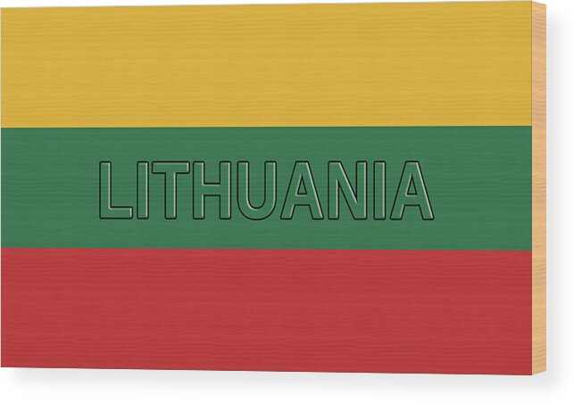 Europe Wood Print featuring the digital art Flag of Lithuania Word by Roy Pedersen