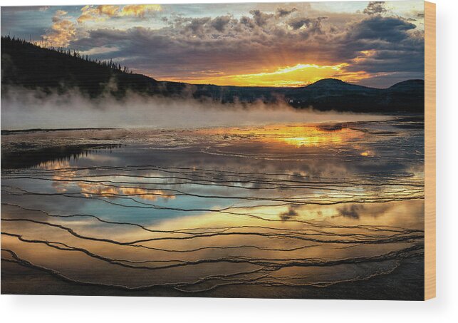 Grand Prismatic Wood Print featuring the photograph Grand Prismatic at Sunset by David Soldano