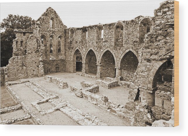 Jerpoint Wood Print featuring the photograph Ireland Jerpoint Abbey Irish Church Medieval Ruins County Kilkenny Sepia by Shawn O'Brien