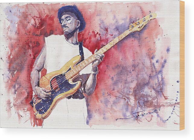 Jazz Wood Print featuring the painting Jazz Guitarist Marcus Miller Red by Yuriy Shevchuk
