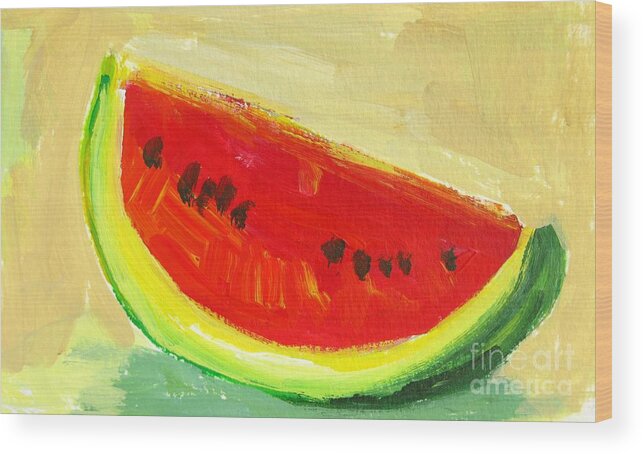 Watermelon Wood Print featuring the painting Juicy Watermelon - Kitchen Decor Modern Art by Patricia Awapara