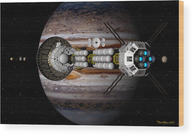 Spaceship Wood Print featuring the digital art Jupiter looming by David Robinson